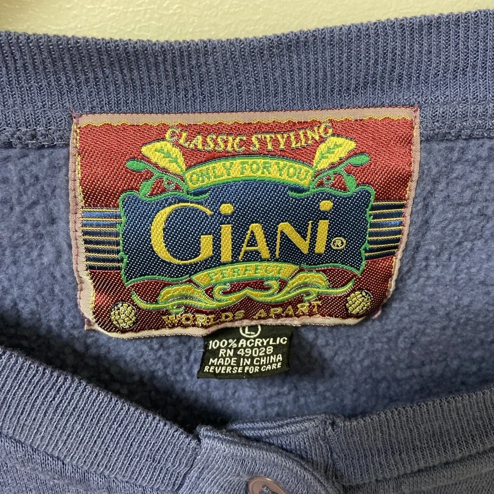 Vintage 1980s Moda Giana Blues Crewneck Sweatshirt Henley Mens Large VTG